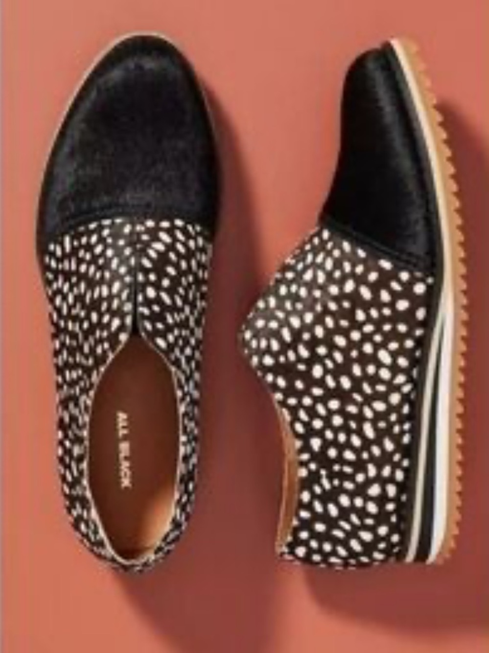 All Black Polka Dot Slip-On Platform Shoes - Black/White